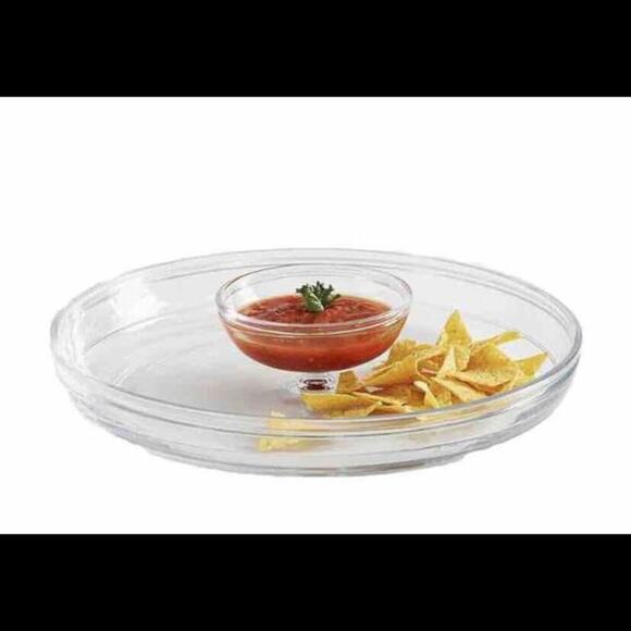 NWT Pottery Barn Glass Grace Chip & Dip Tray Platter Serving Dish 13 3/4” W - Picture 1 of 11